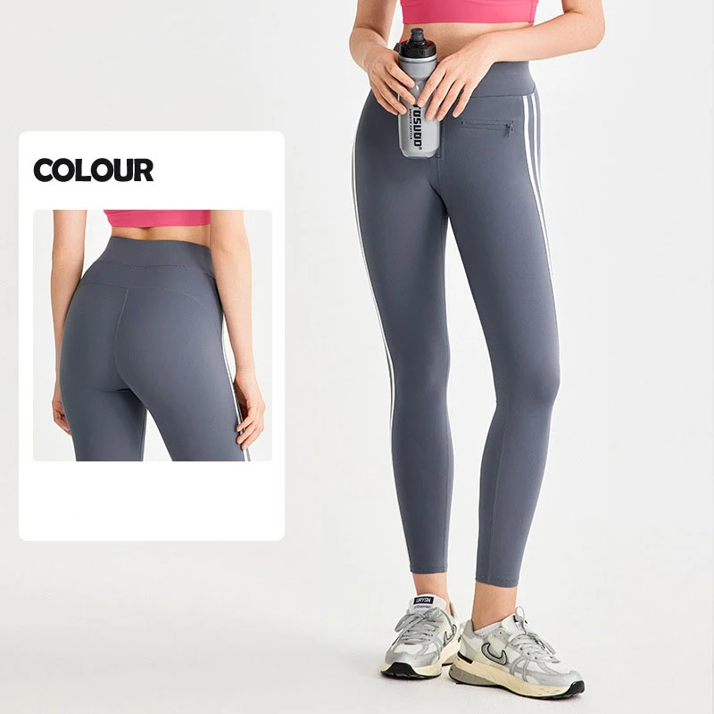 High Waisted Tight Yoga Pants with Zipper Pocket - Image 6