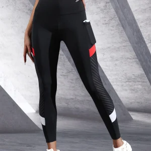 Colorblocked Mesh High Waist Yoga Pants with Side Pockets